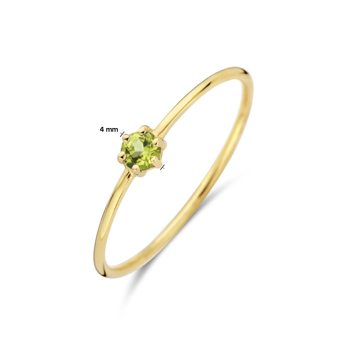 anillo de oro amarillo de 14k con peridoto – tallado en brillante