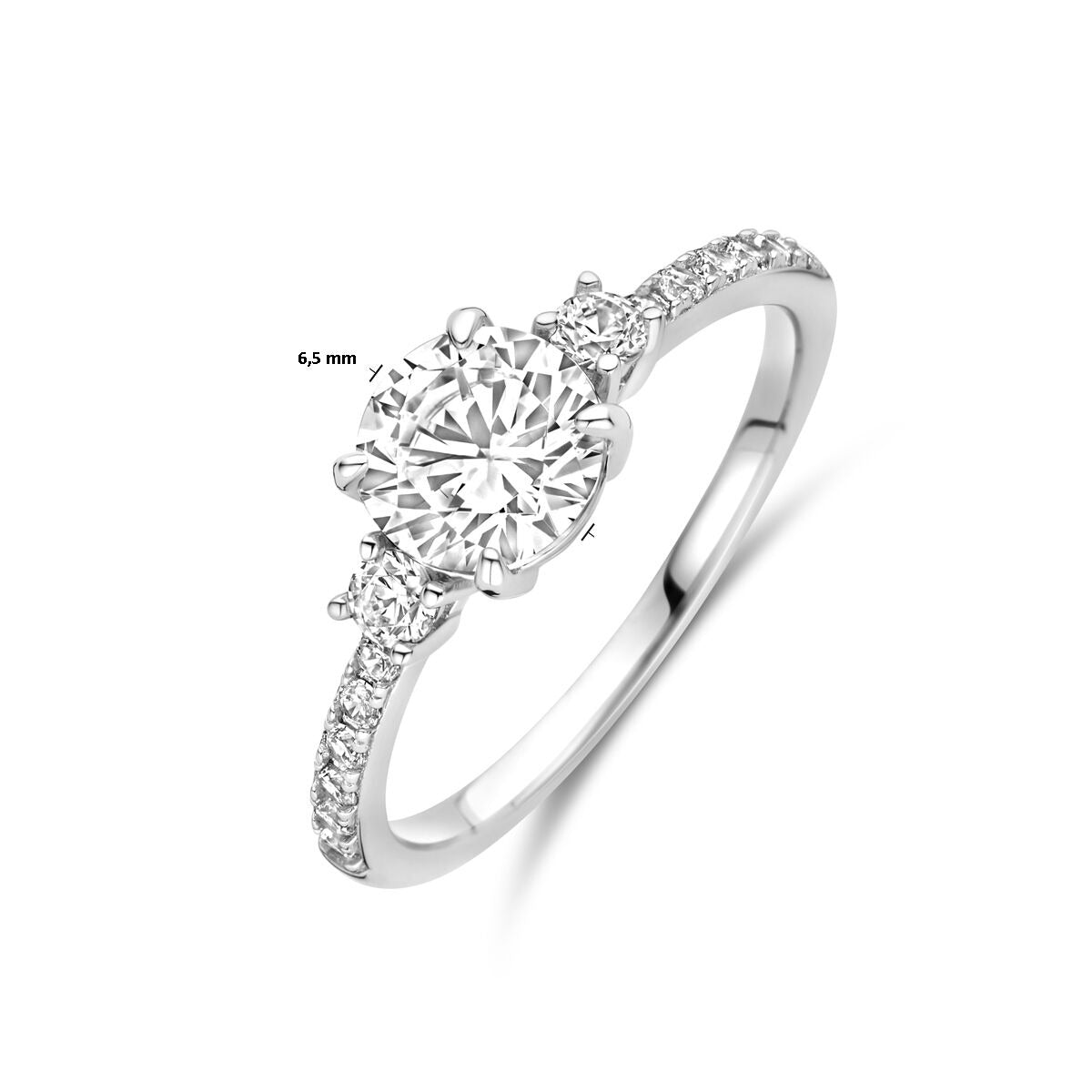 Anillo de plata con circonita tallada en brillante - plata rodiada 925, 6,5 mm