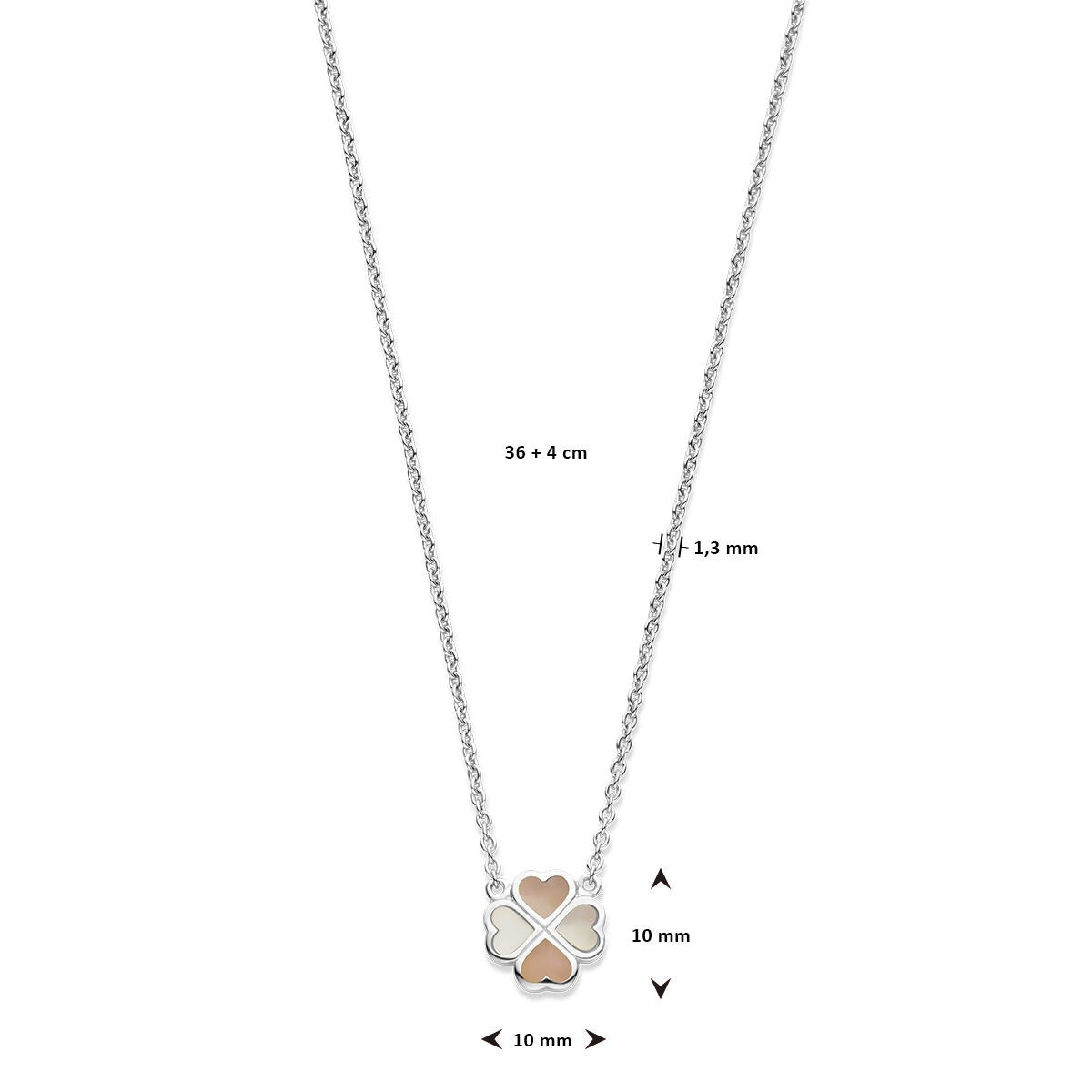 Collar infantil de plata con colgante de trébol – rodiado con nácar rosa y blanco