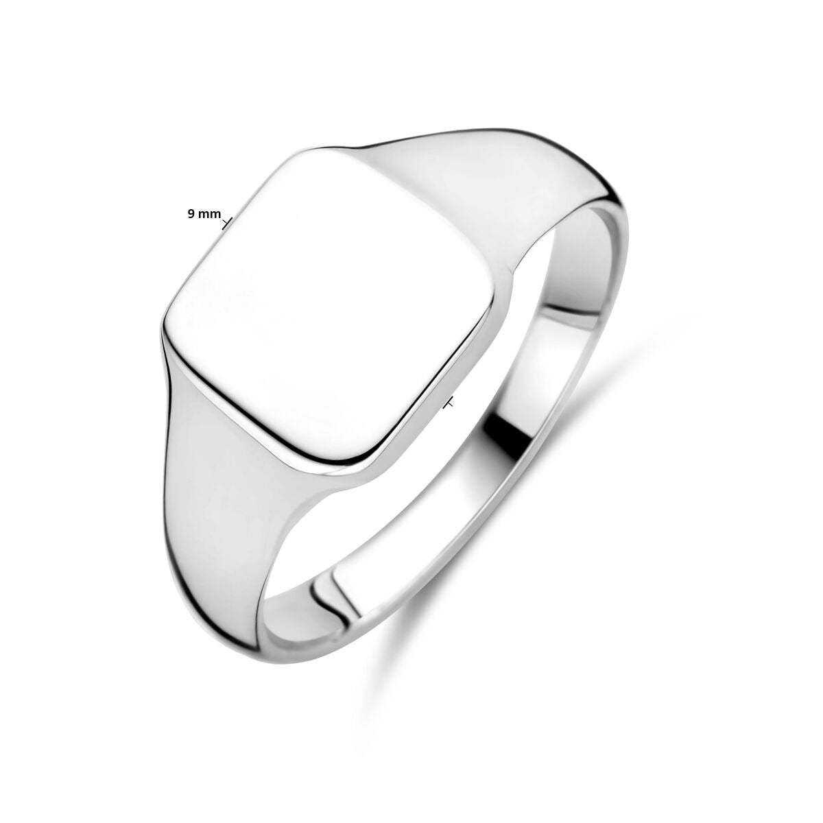 Anillo de sello de plata rodiada cuadrado