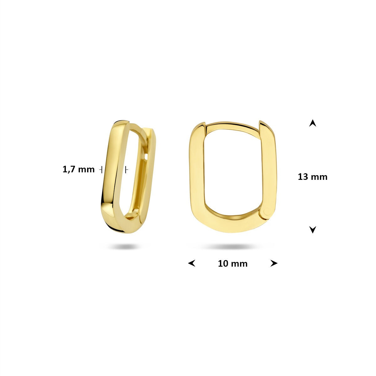 Aros rectangulares de oro amarillo de 9k de mujer