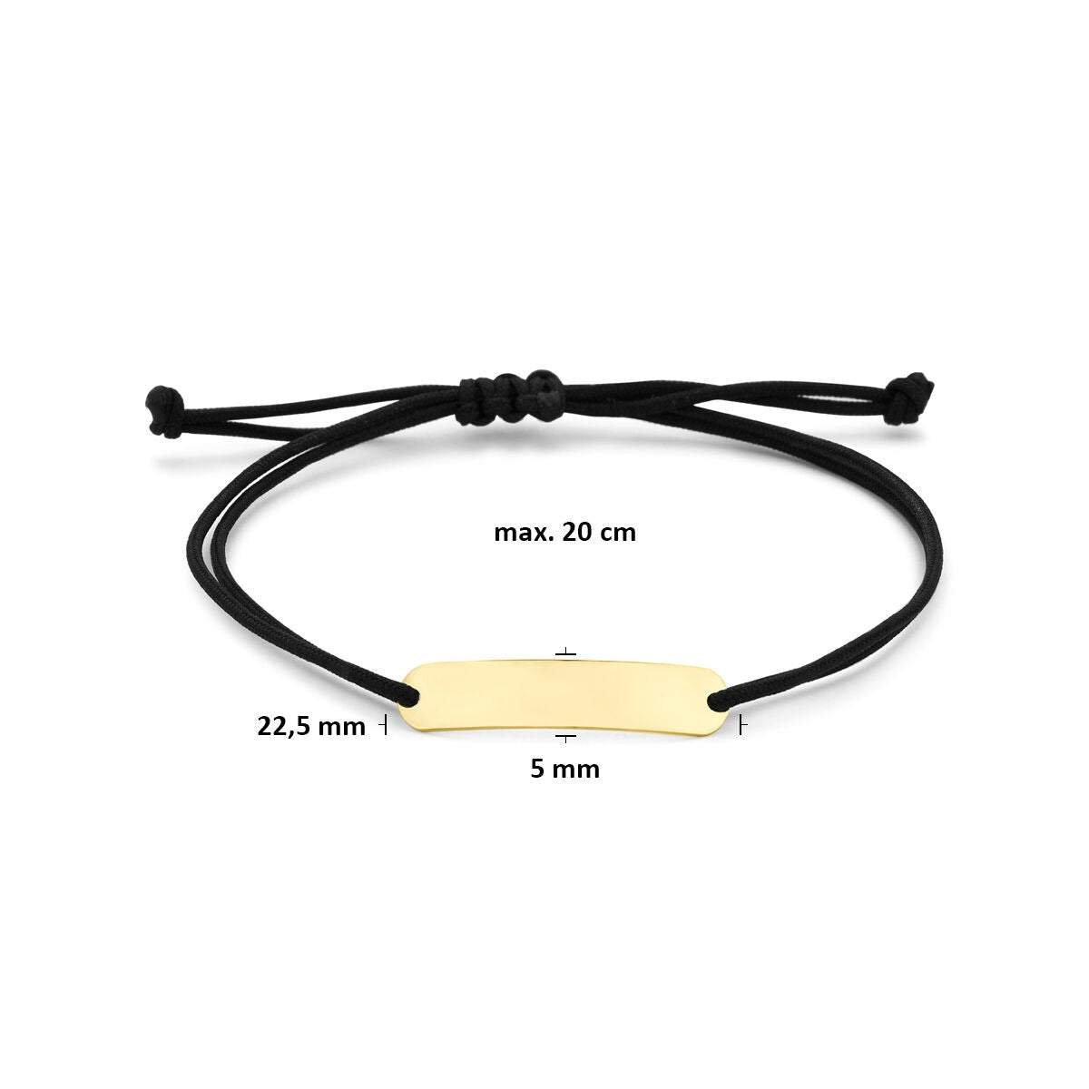 Pulsera de oro amarillo de 14k con grabado y poliéster negro