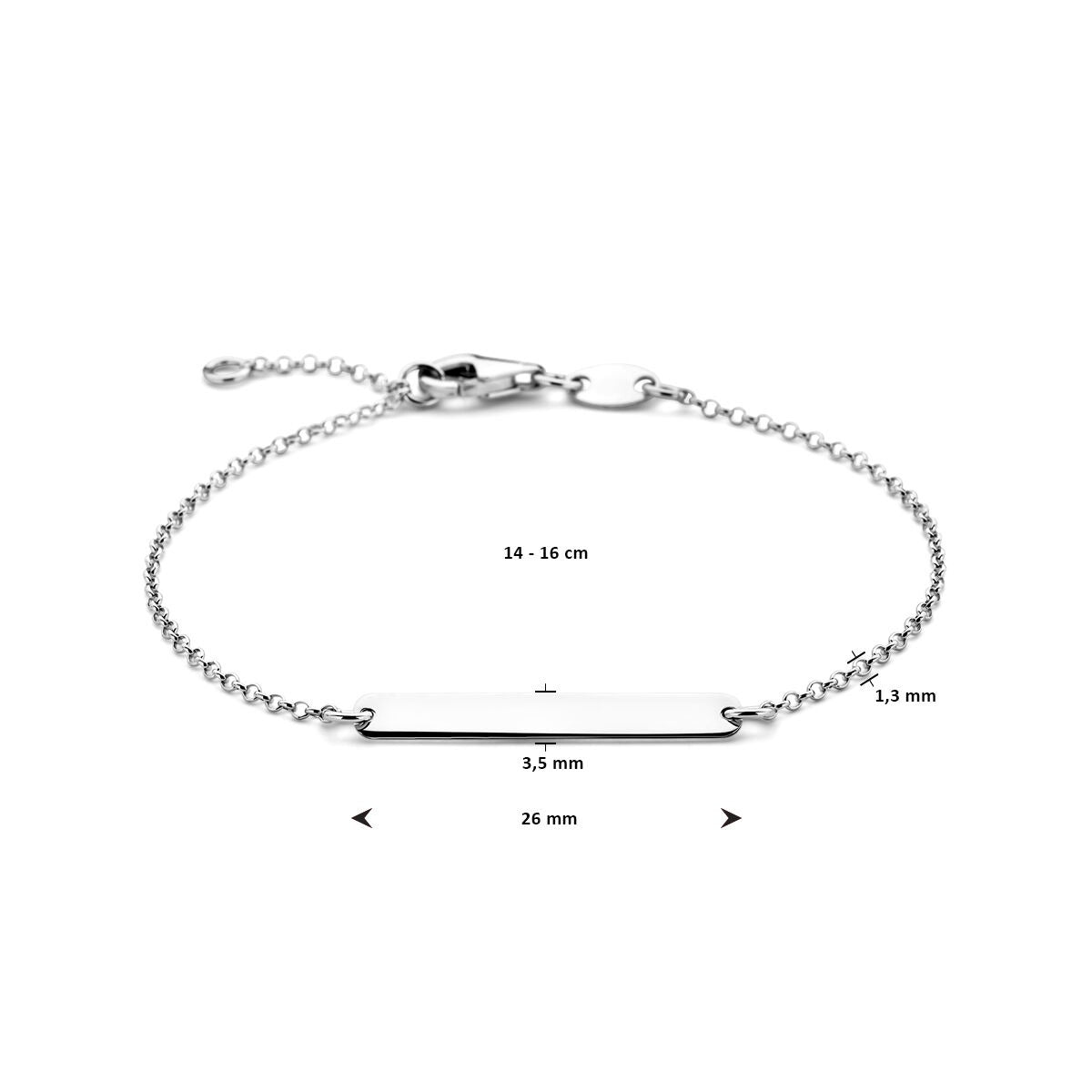Pulsera infantil de plata rodiada con placa rectangular