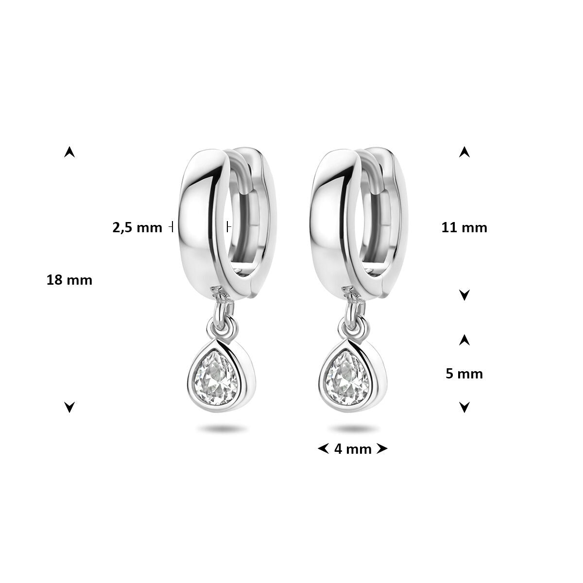 Aros de plata 925 rodiados con circonita en forma de pera