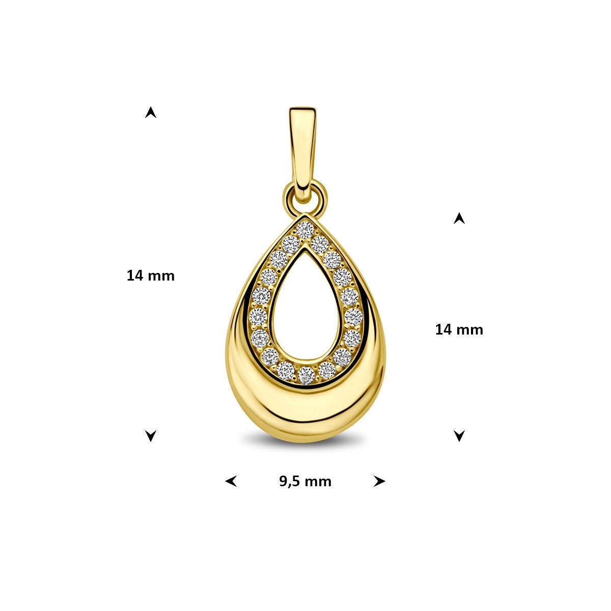 colgante de oro amarillo en forma de gota con circonitas