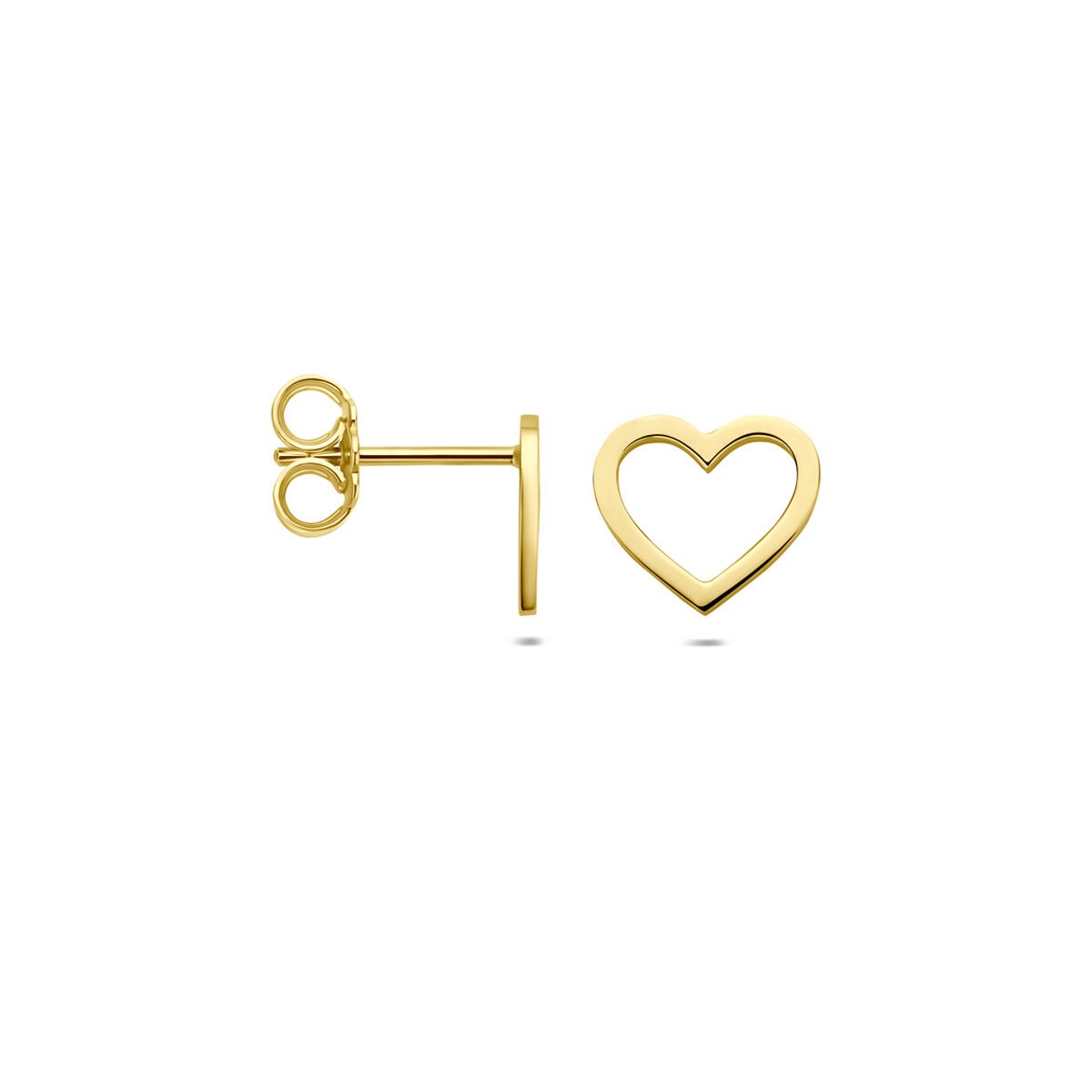 Pendientes de botón de oro amarillo en forma de corazón