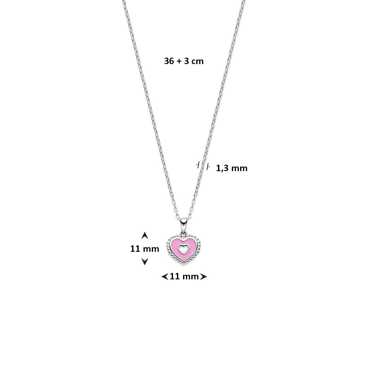 Collar de plata con corazón – collar infantil rodiado 36 + 3 cm