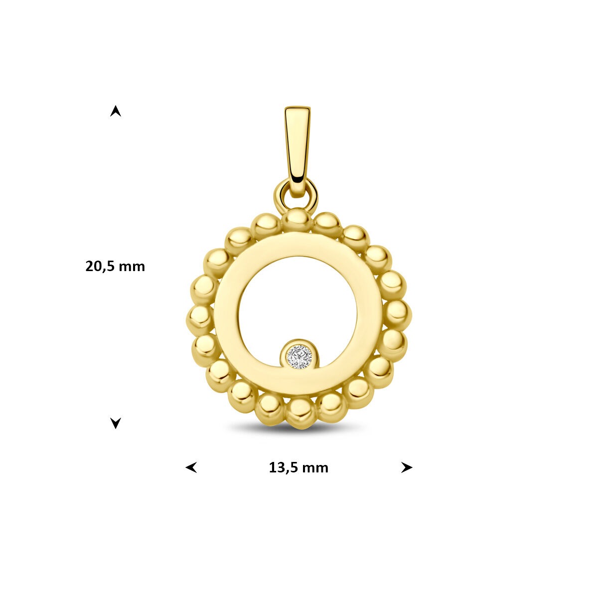 colgante redondo de oro amarillo con circonitas