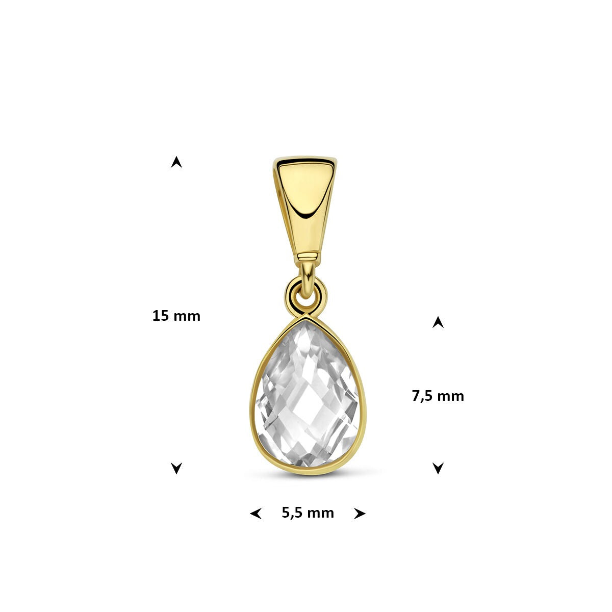 colgante de oro amarillo con zirconia en forma de pera