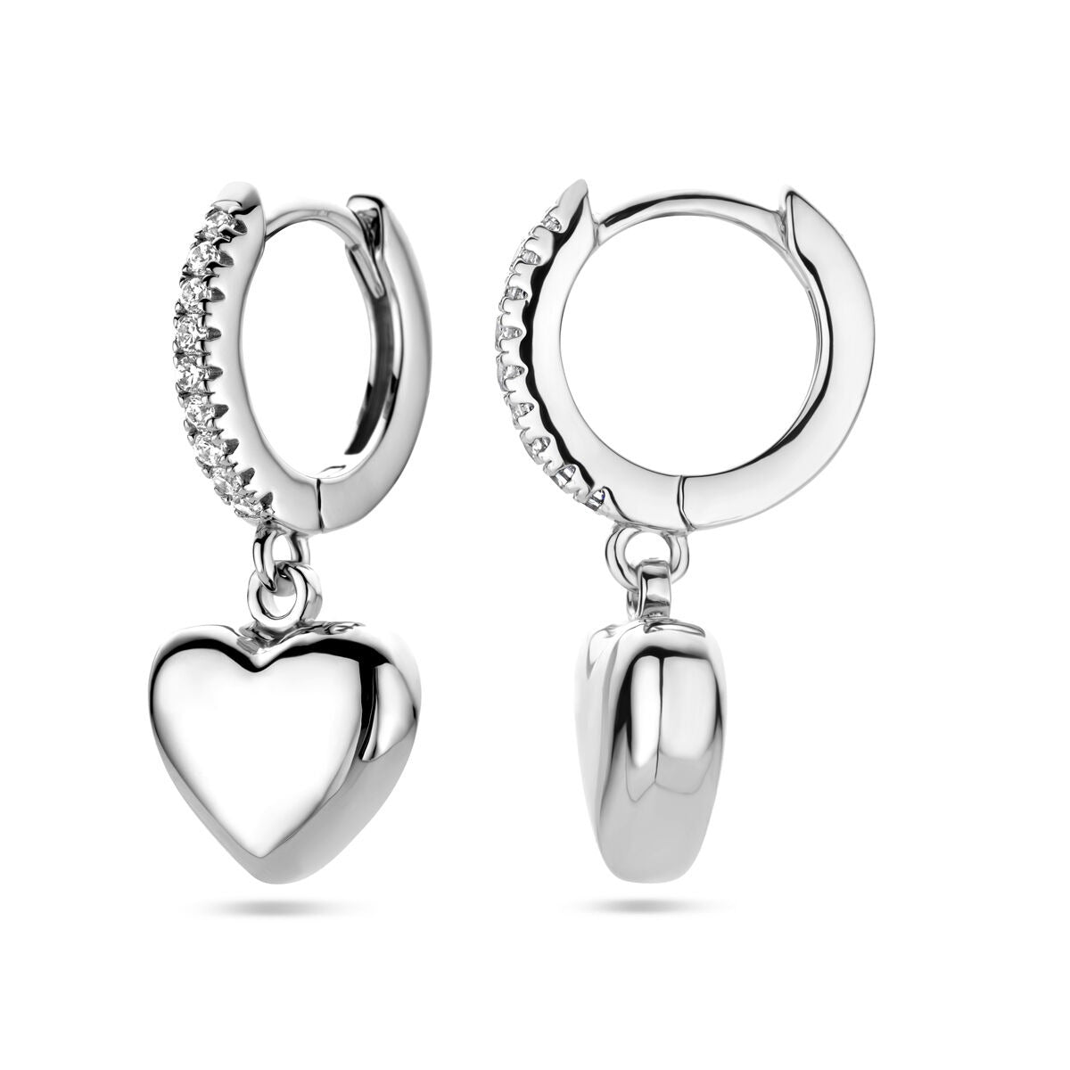Aros de plata con corazón y circonitas – plata 925 rodiada