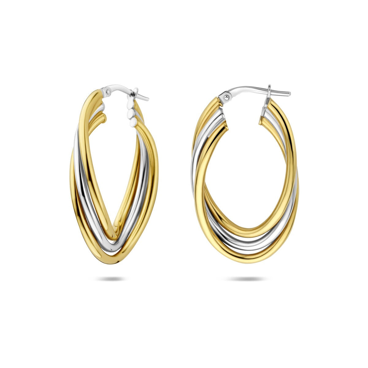Aros ovalados de plata bicolor – elegante contraste en oro y plata