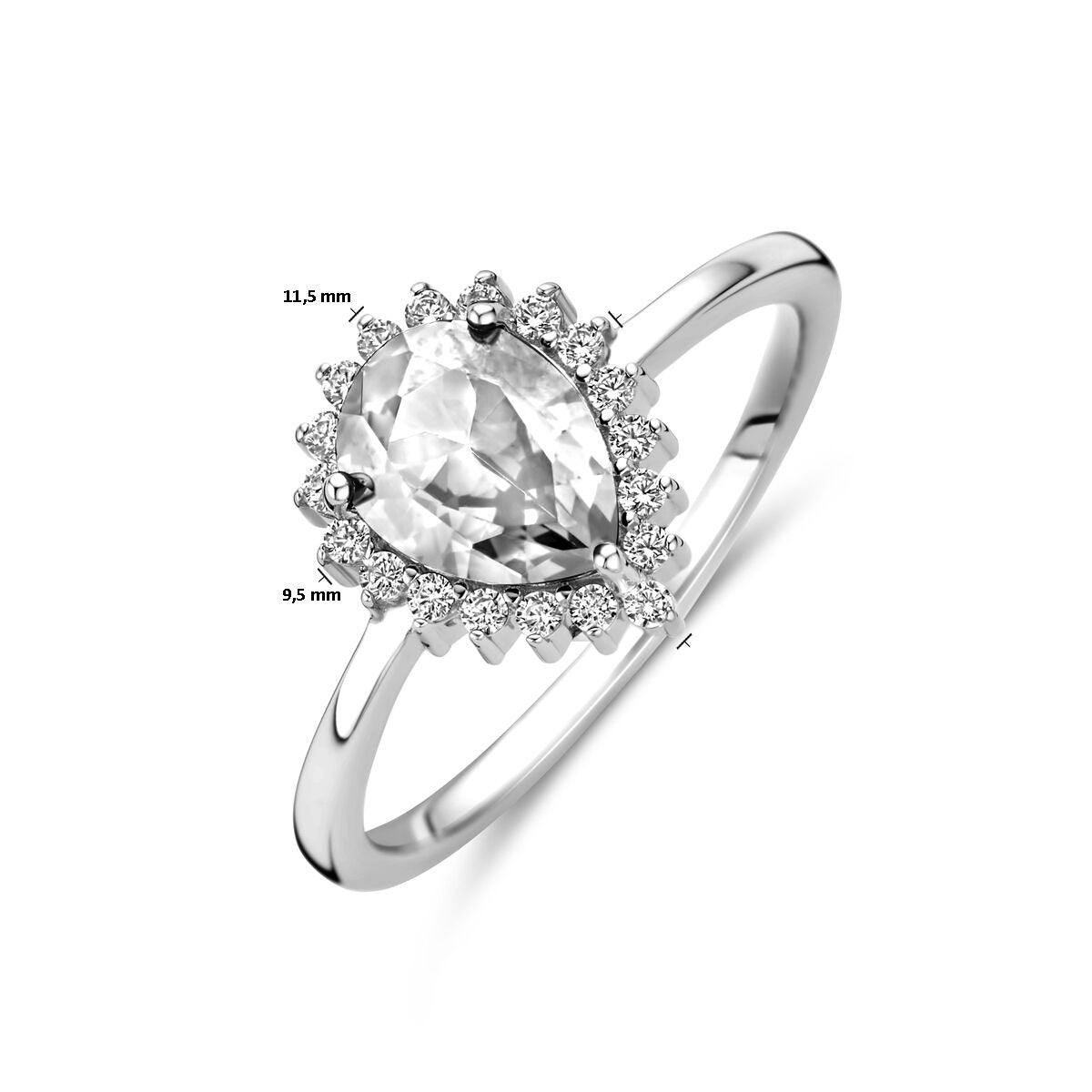 Anillo de mujer en plata – pera de circonita en entorno