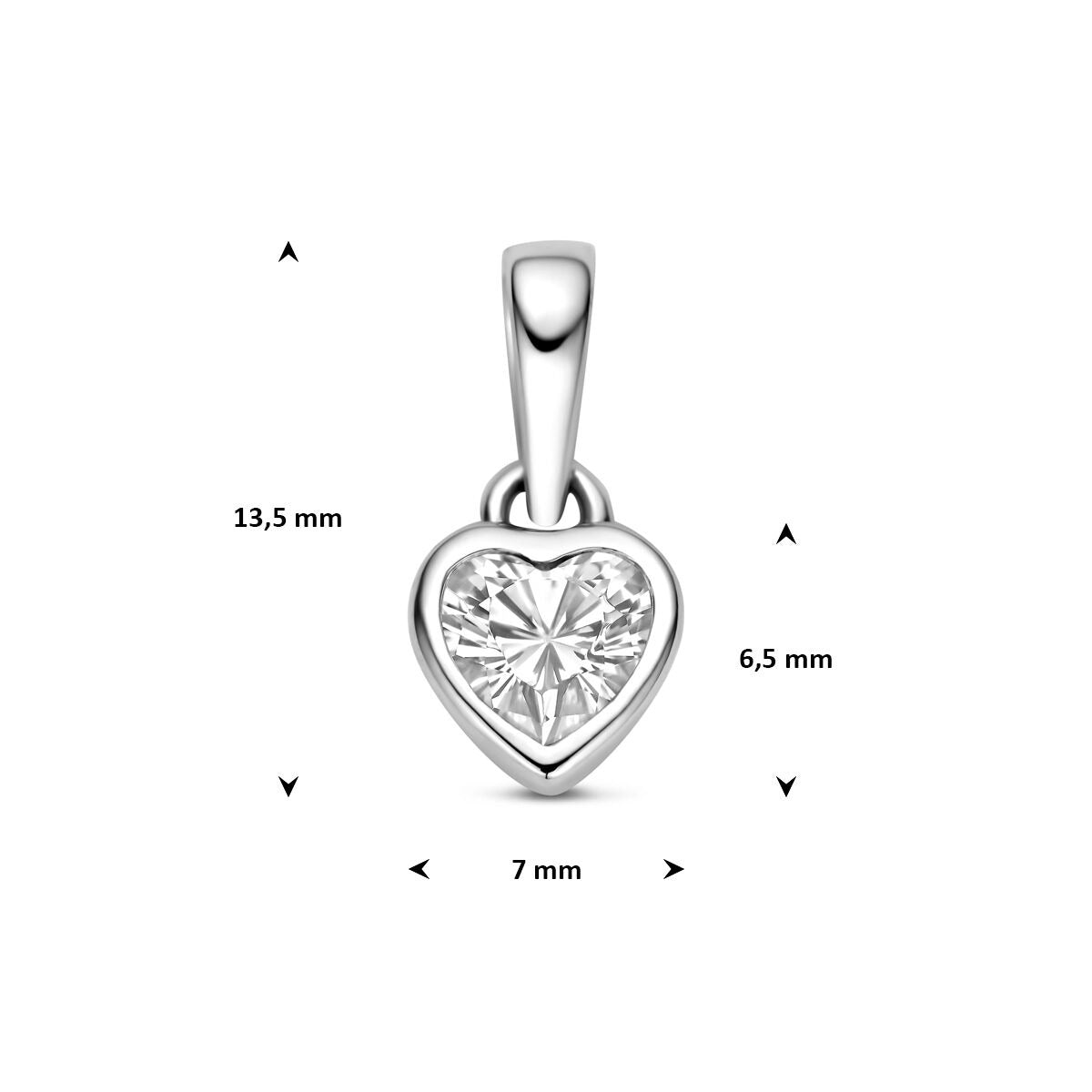 Colgante de corazón de plata rodiada con circonitas