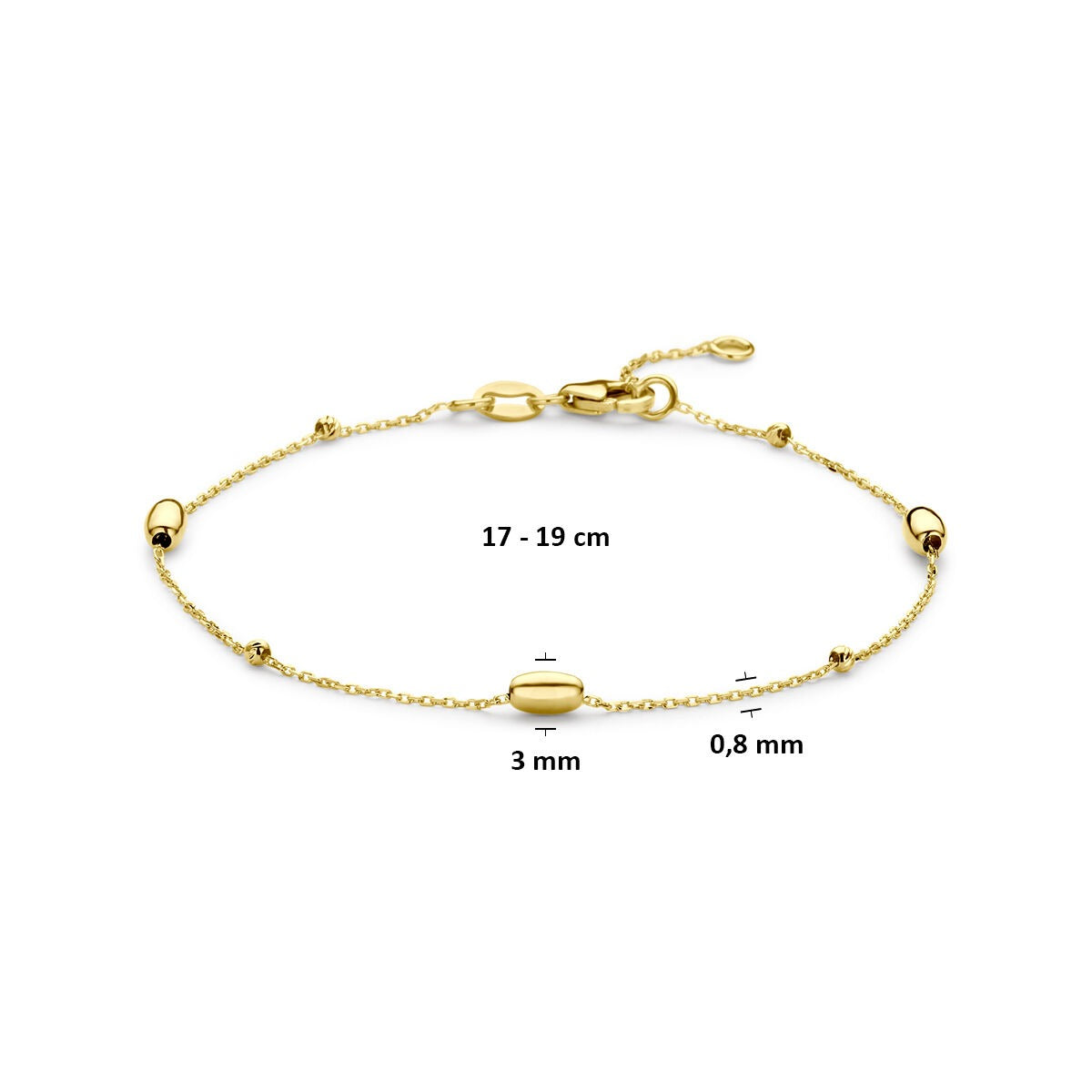 Pulsera de oro amarillo con bolitas y barras