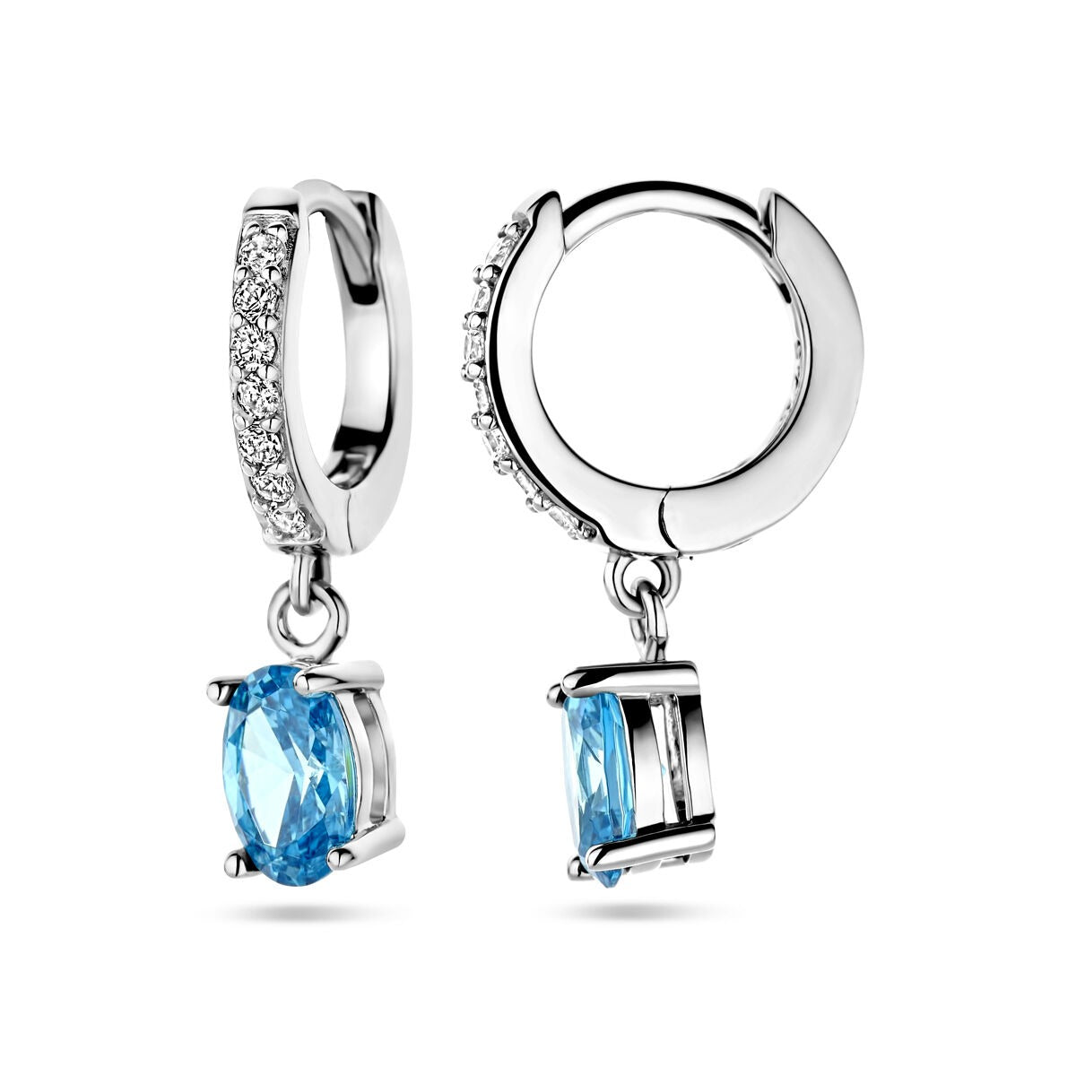 Aros de plata rodiada con circonitas blancas y azules