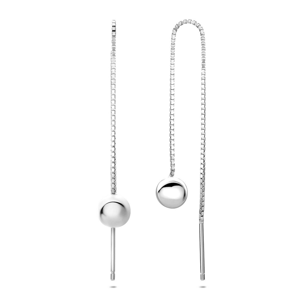 Pendientes de botón de plata rodiada con forma de bola