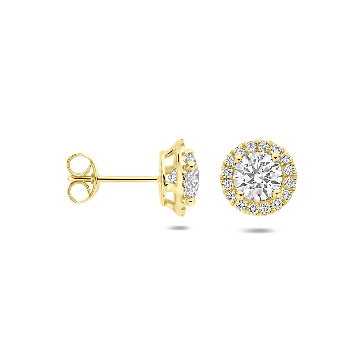 Pendientes de botón de oro de 14k con diamante cultivado en laboratorio