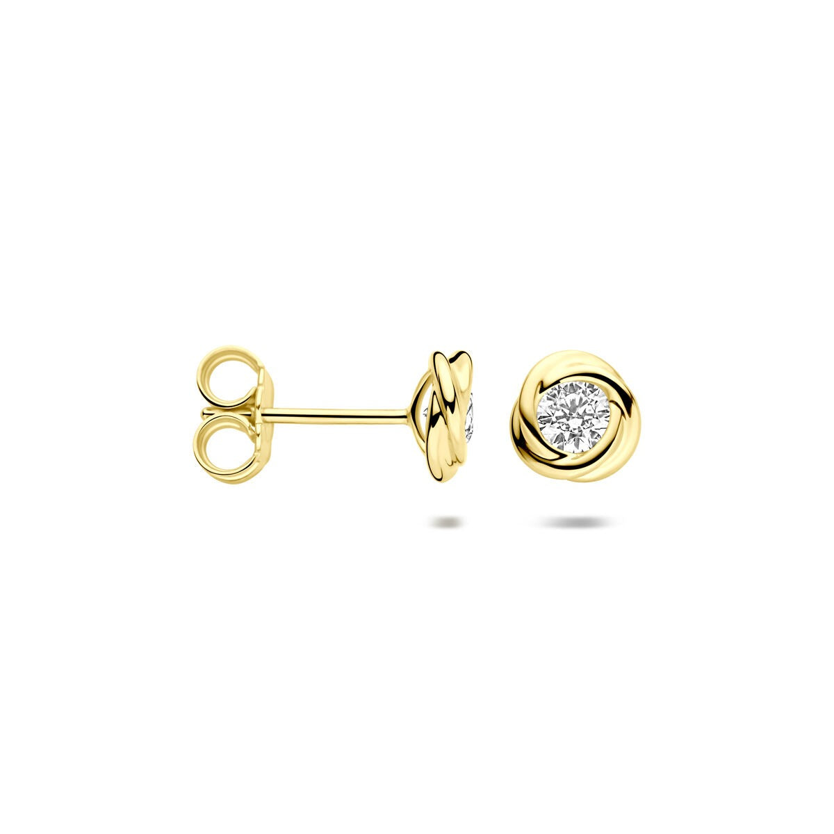 Pendientes de botón de oro 14k con circonitas - Montura solitaria