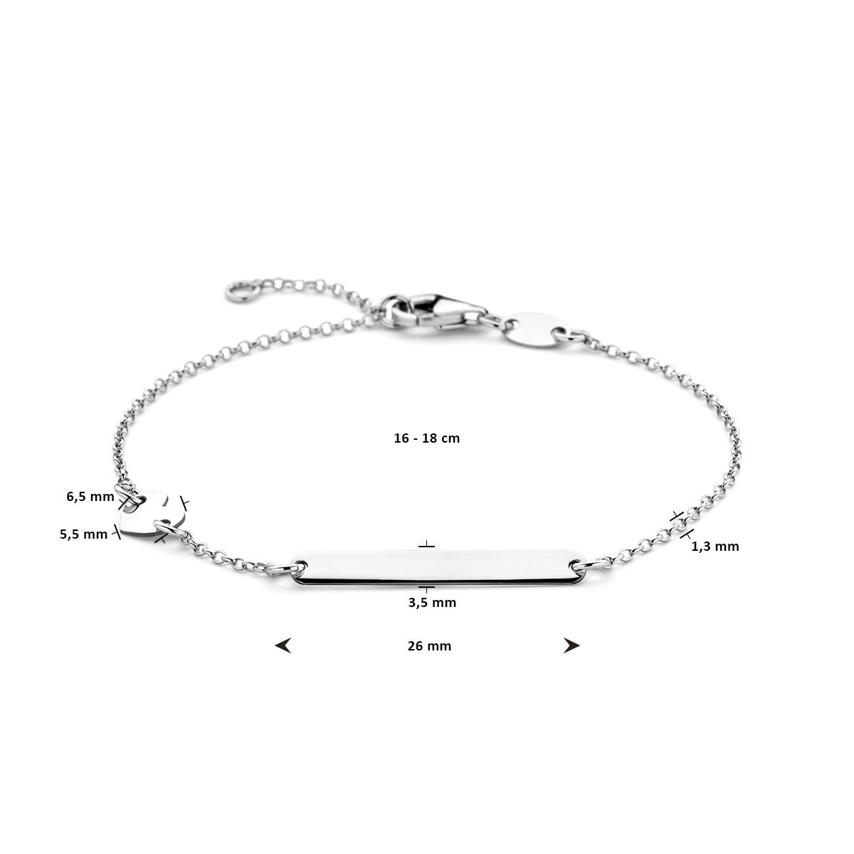 Pulsera de plata rodiada de mujer grabada con corazón