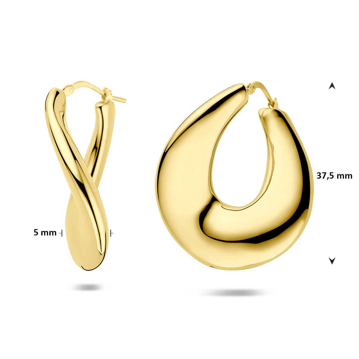 Aros chapados en oro de plata 37,5 mm – elegante declaración en color dorado