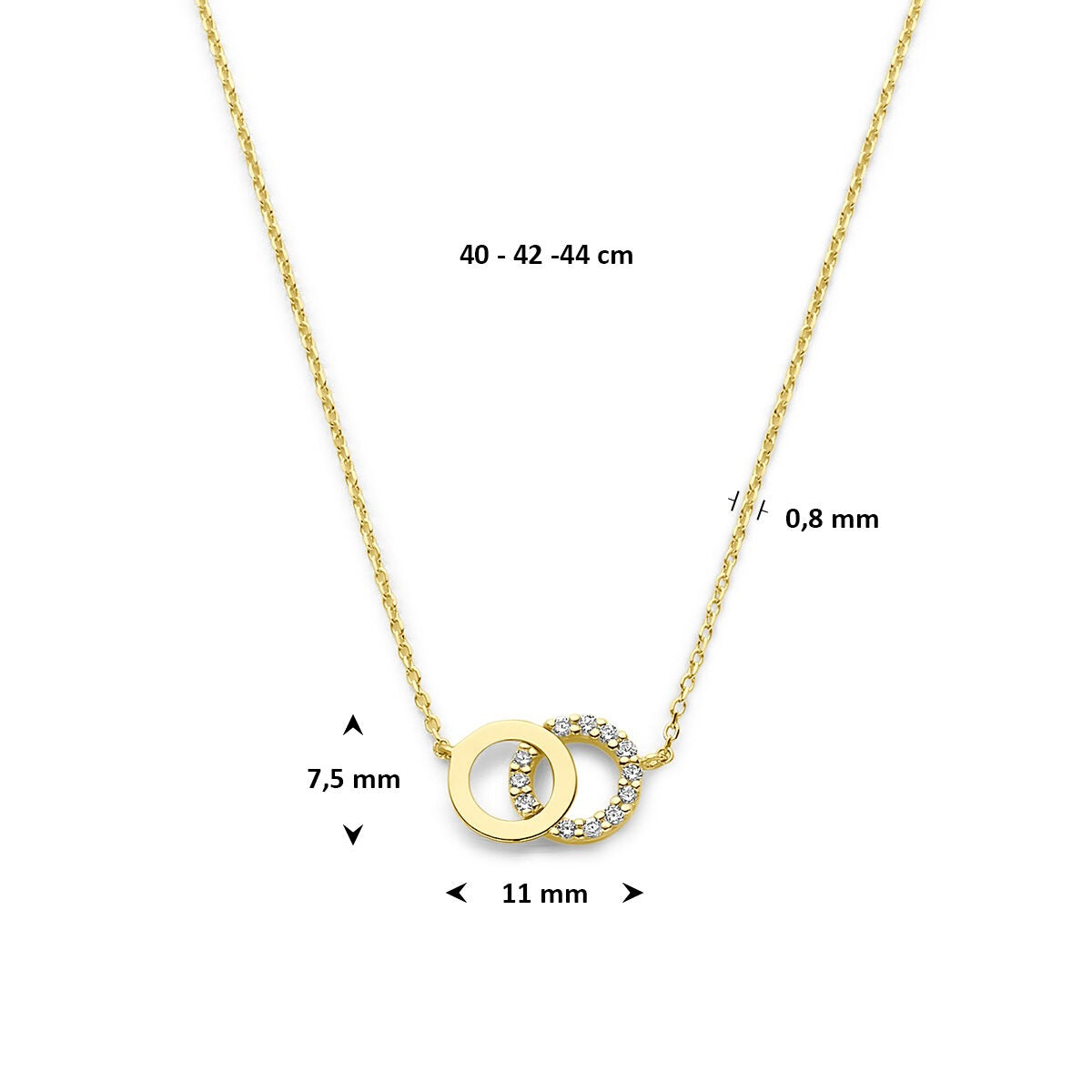 collar de mujer chapado en oro amarillo con circonitas – ajustable hasta 44 cm