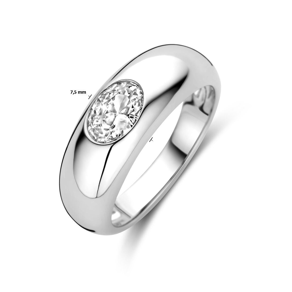 Anillo de mujer de plata con zirconia ovalada - plata rodiada, 7,5 mm de ancho