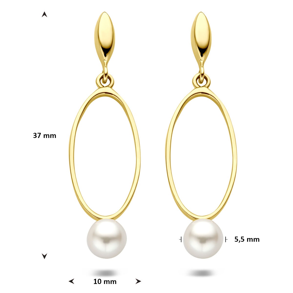 Aros de oro amarillo de 14k con perla 37 mm