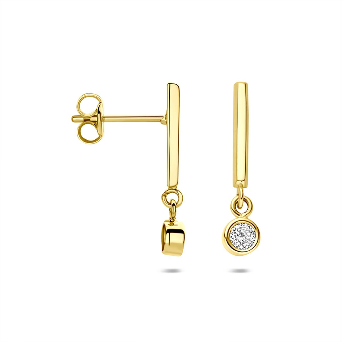 Aros de oro amarillo de 14k con circonitas talladas en brillante