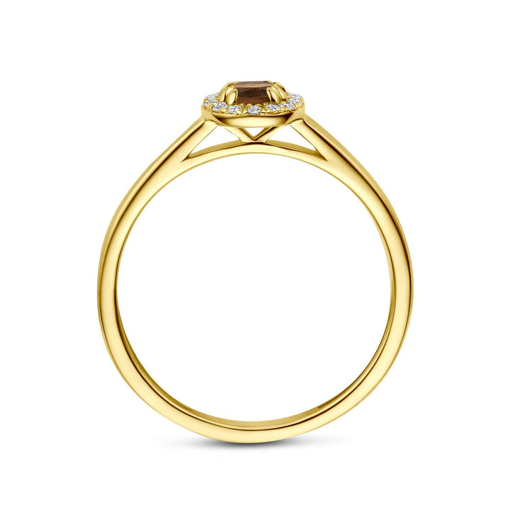 14k Geelgouden ring met citrien en lab grown diamant