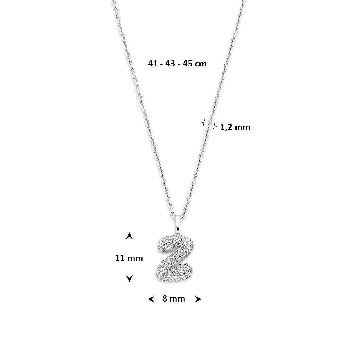 collar letra zirconia 41 - 43 - 45 cm plata rodiada