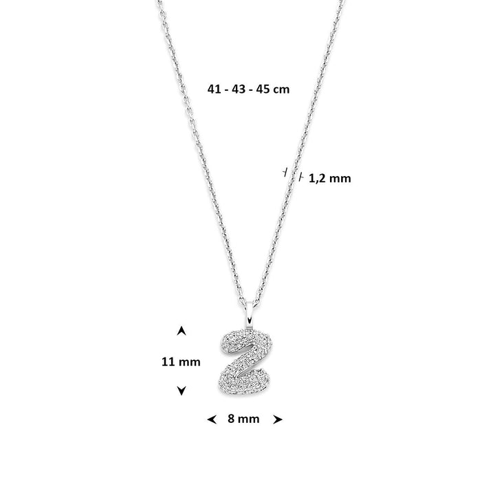 Gerhodineerd 925 zilveren lettercollier met zirkonia