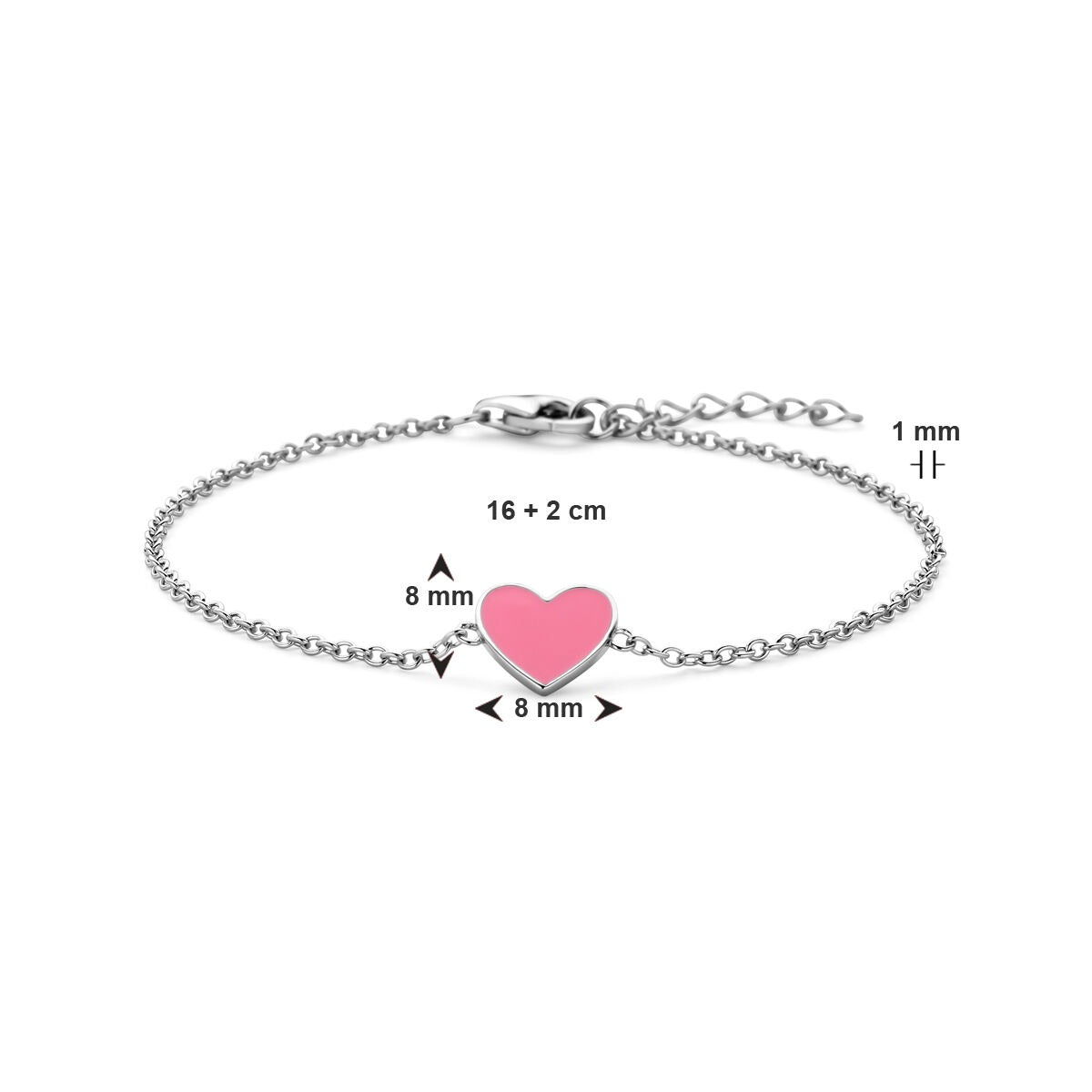 Pulsera de plata con corazón y esmalte rosa – plata 925 rodiada