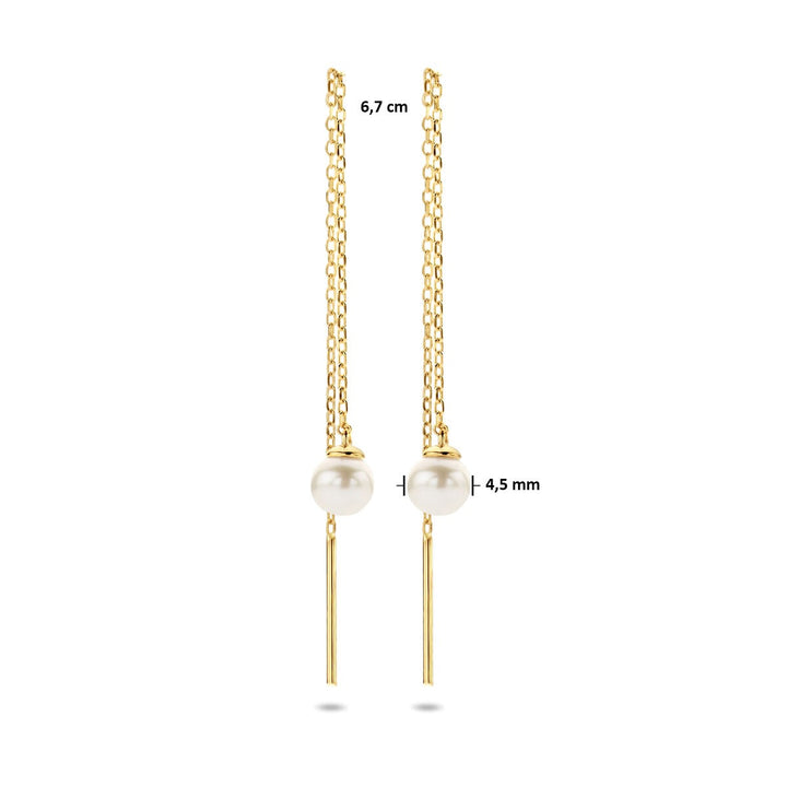 Gouden doortrekoorbellen met zoetwaterparel – 14k