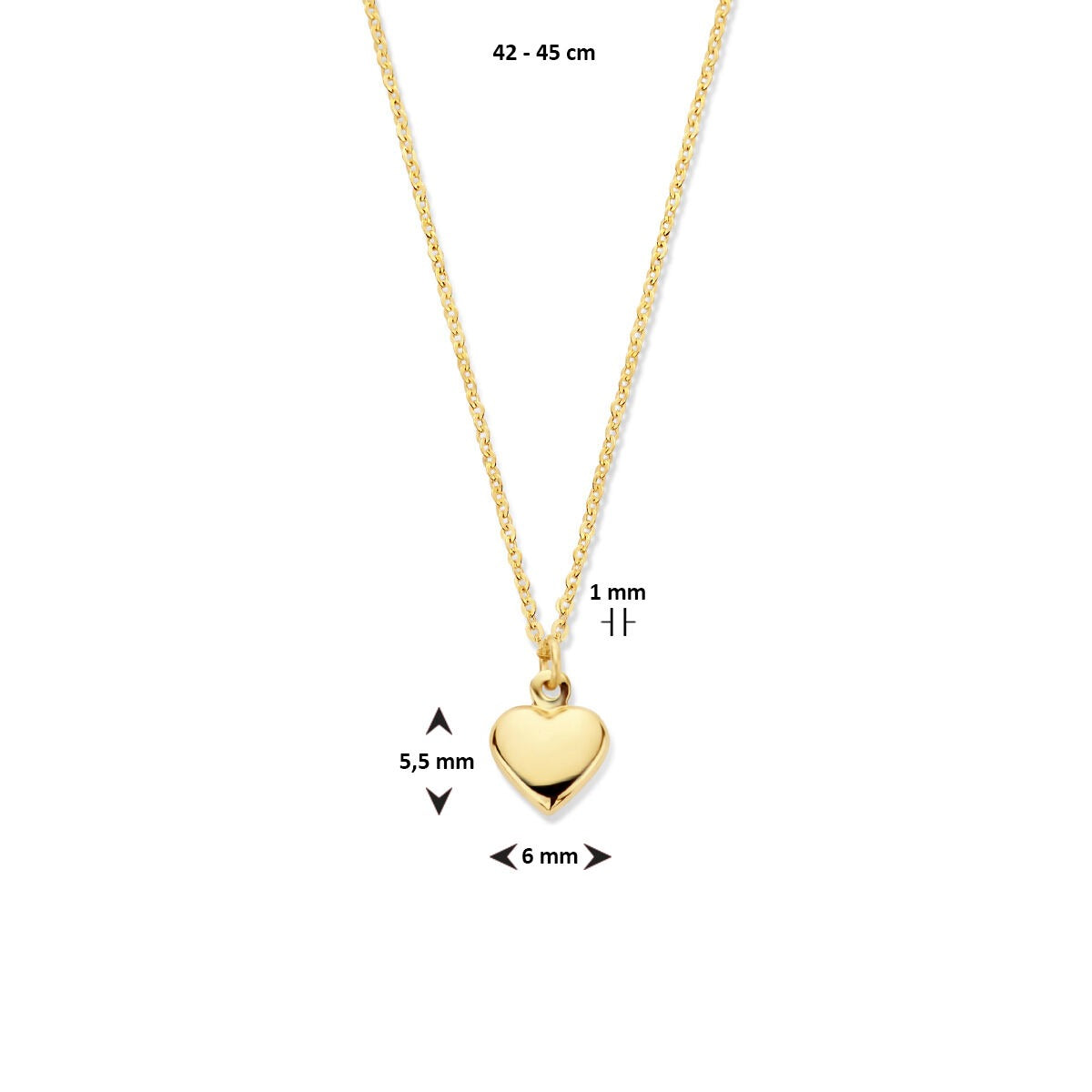 Collar de oro amarillo con forma de corazón