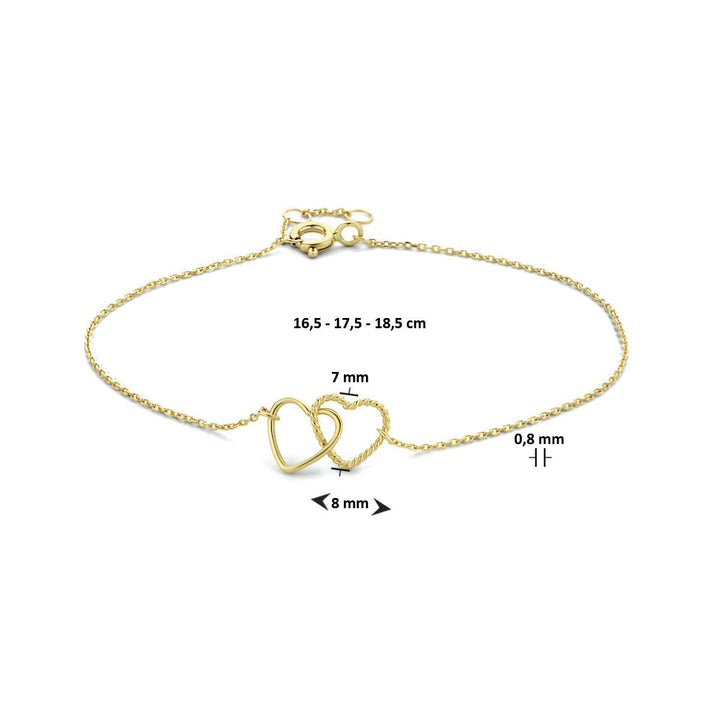9k Geelgouden Armband met Twee Hartjes