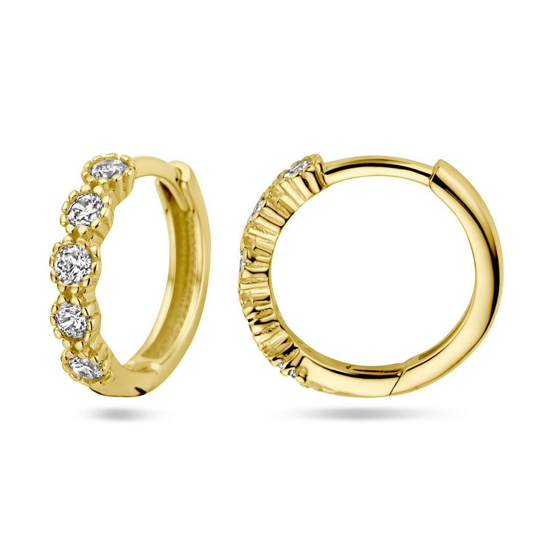 14k gouden dames klapoorringen met zirkonia – 13 mm