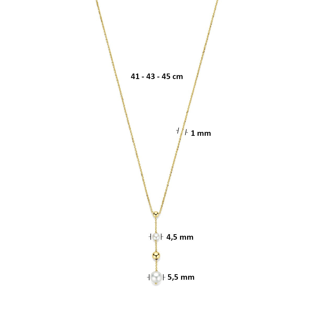 14k Geelgouden Y-collier met parels en bolletjes
