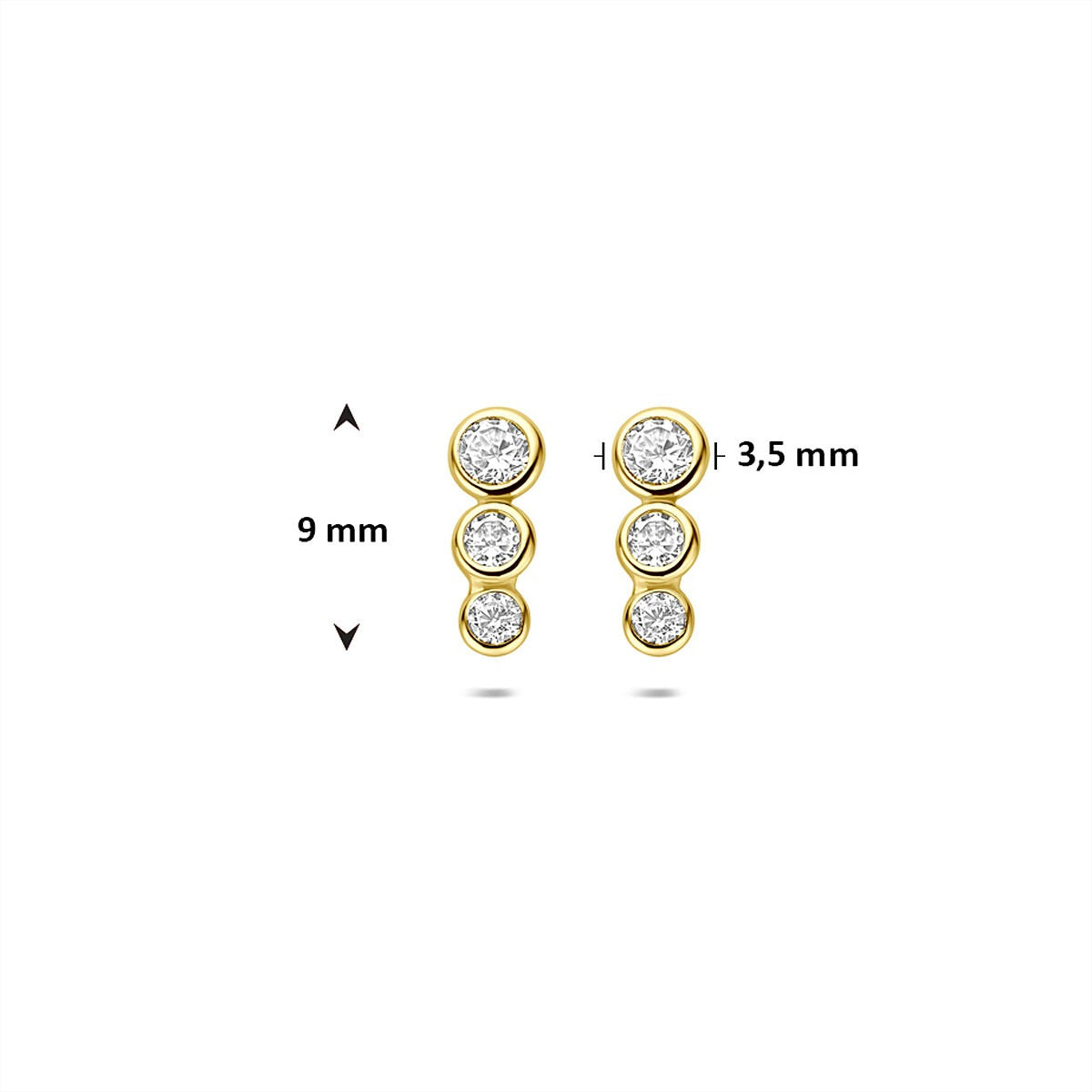 pendientes de botón de oro amarillo de 9k con circonitas - brillo sutil en forma refinada
