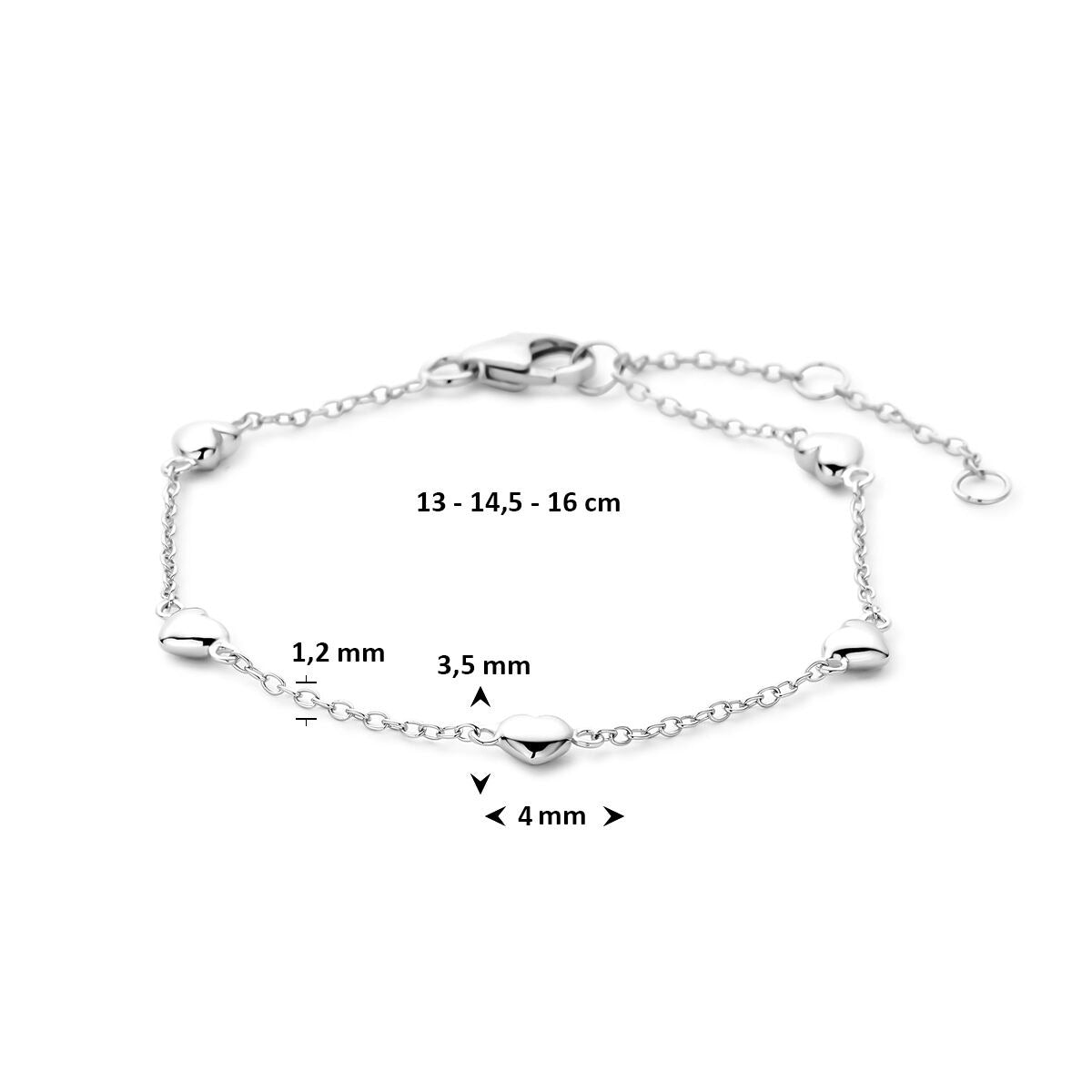 Pulsera infantil de plata con corazón – rodiada 13-16 cm