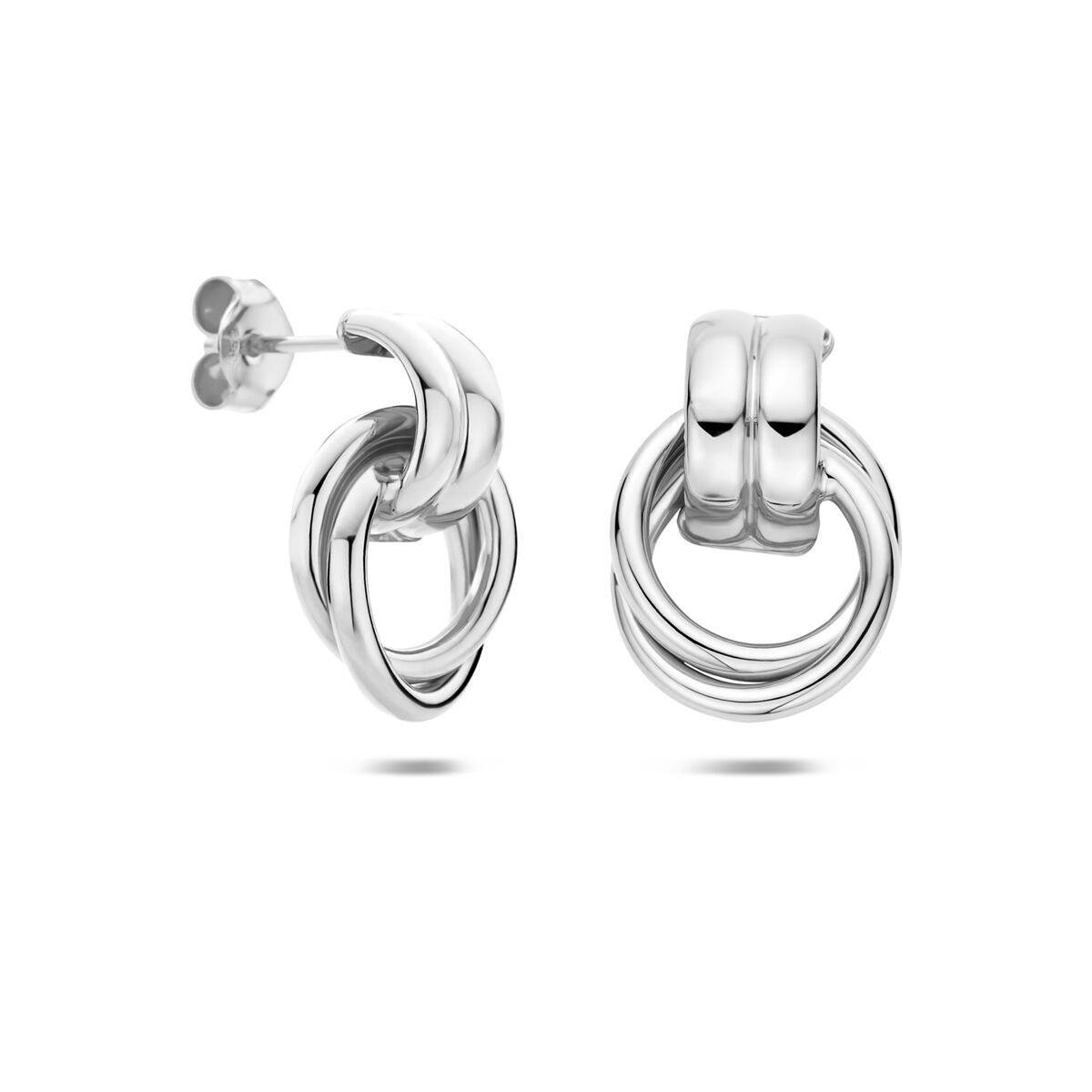 Pendientes de botón de plata 925 rodiados 20 x 13.5 mm