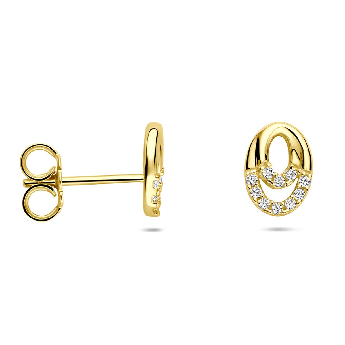 Pendientes de botón de oro 14k con circonitas – Engaste Entourage