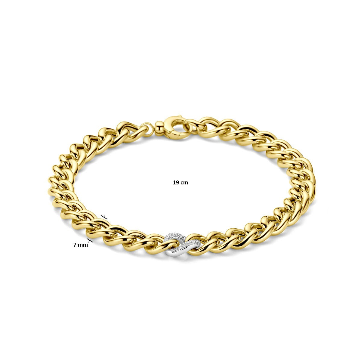 Pulsera de oro bicolor amarillo y blanco con diamante