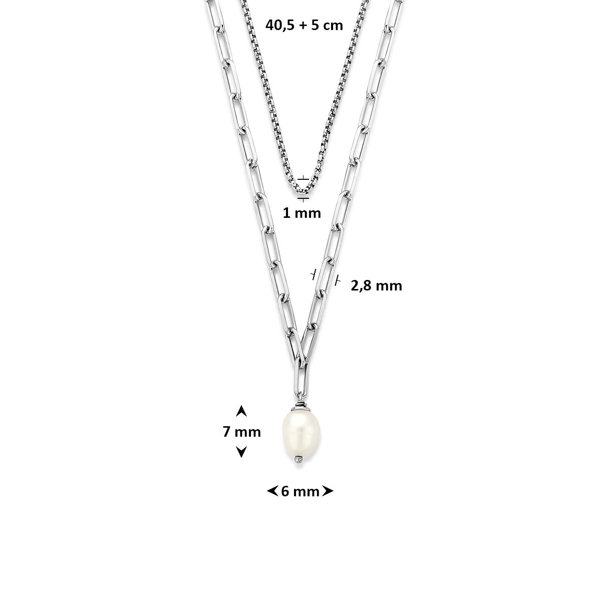 Collar de plata rodiada con perla
