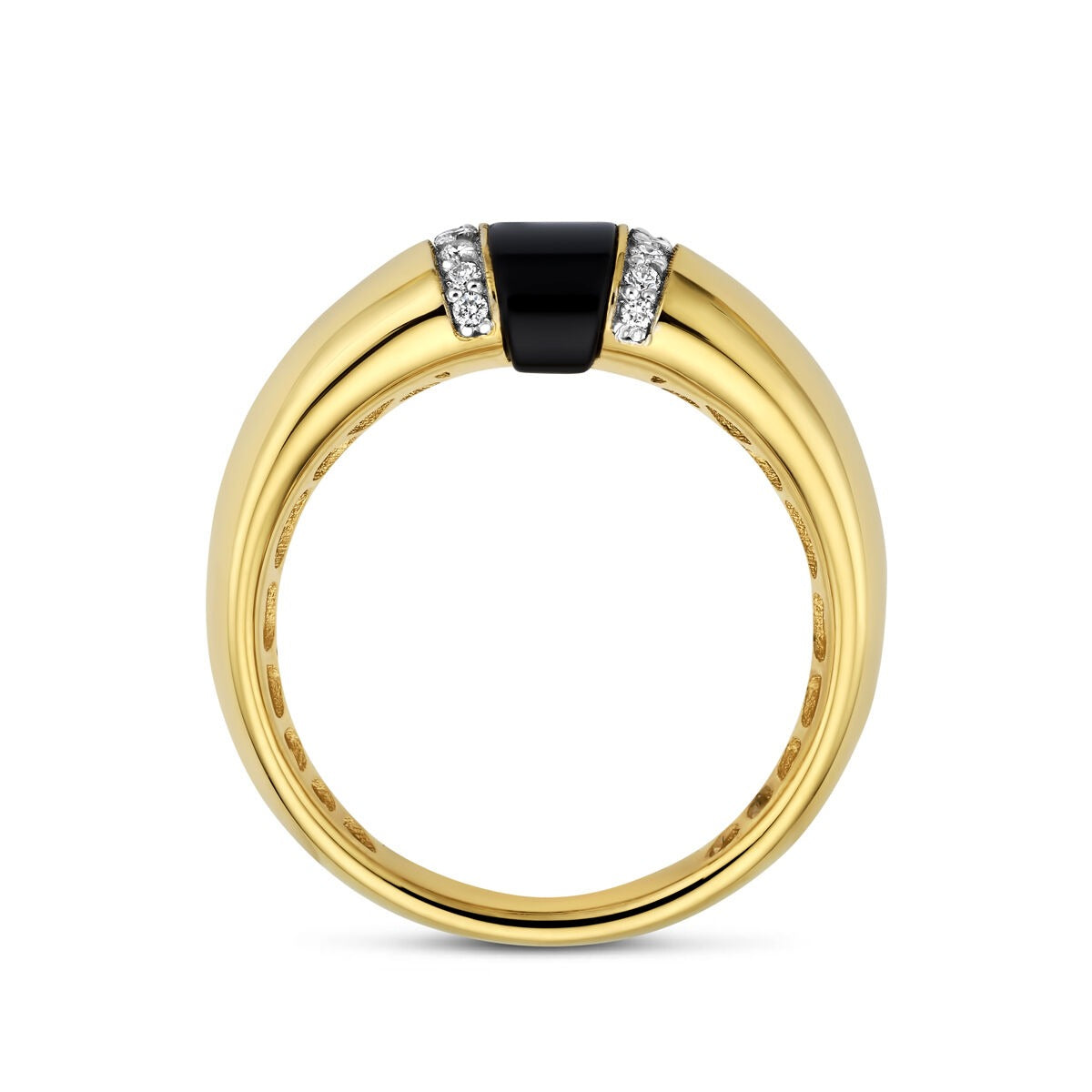 Anillo de mujer de oro amarillo de 14k con ónice y diamante – 6,5 mm de ancho
