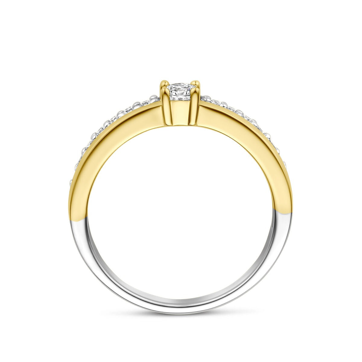 Anillo chapado en oro y rodiado de plata con circonitas