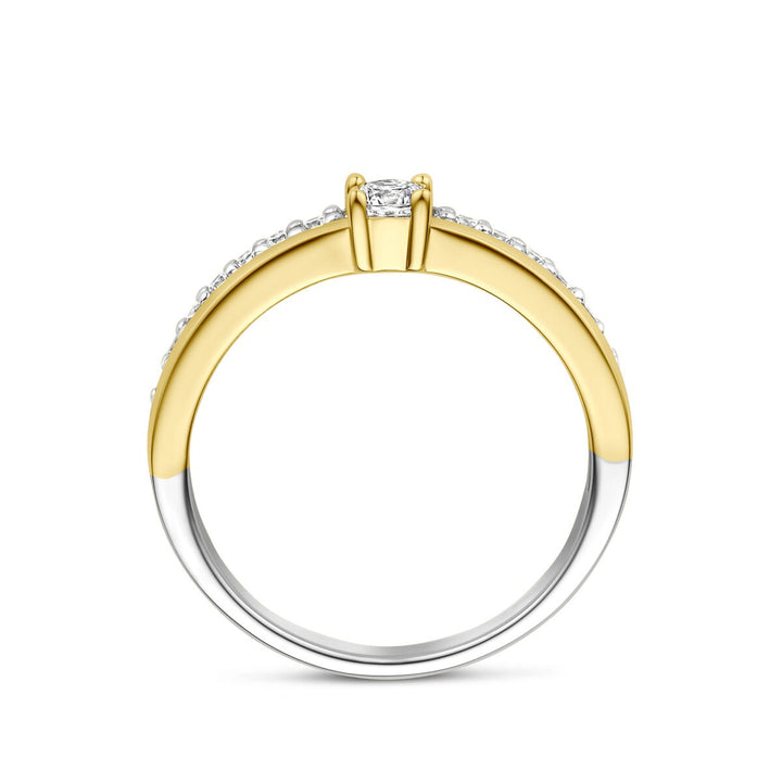 Verguld en gerhodineerd zilveren ring met zirkonia