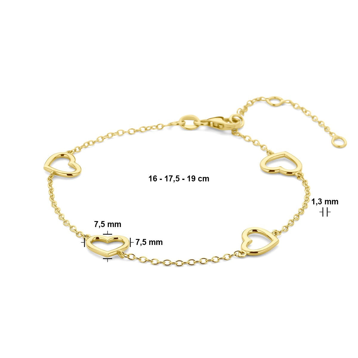 pulsera de corazón de oro amarillo de 14k