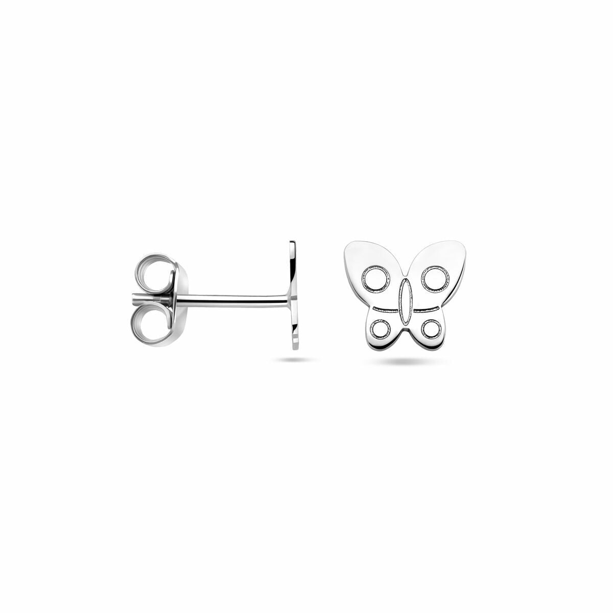 Pendientes infantiles de plata rodiada en forma de mariposa