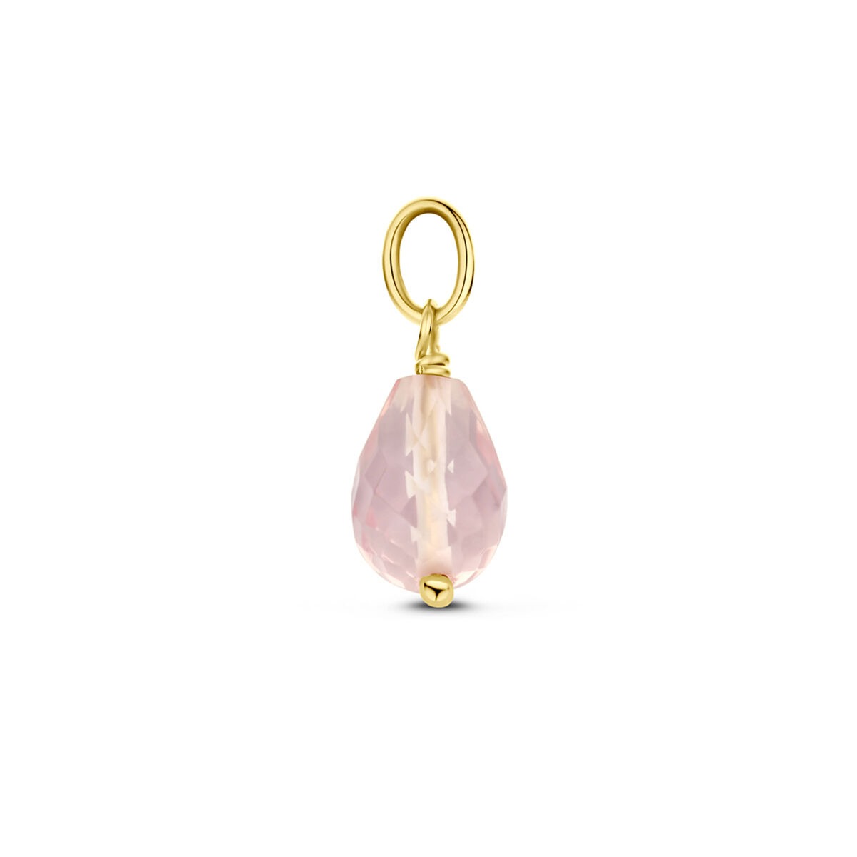 Colgante de oro amarillo de 14k con cuarzo rosa – tallado en briolette