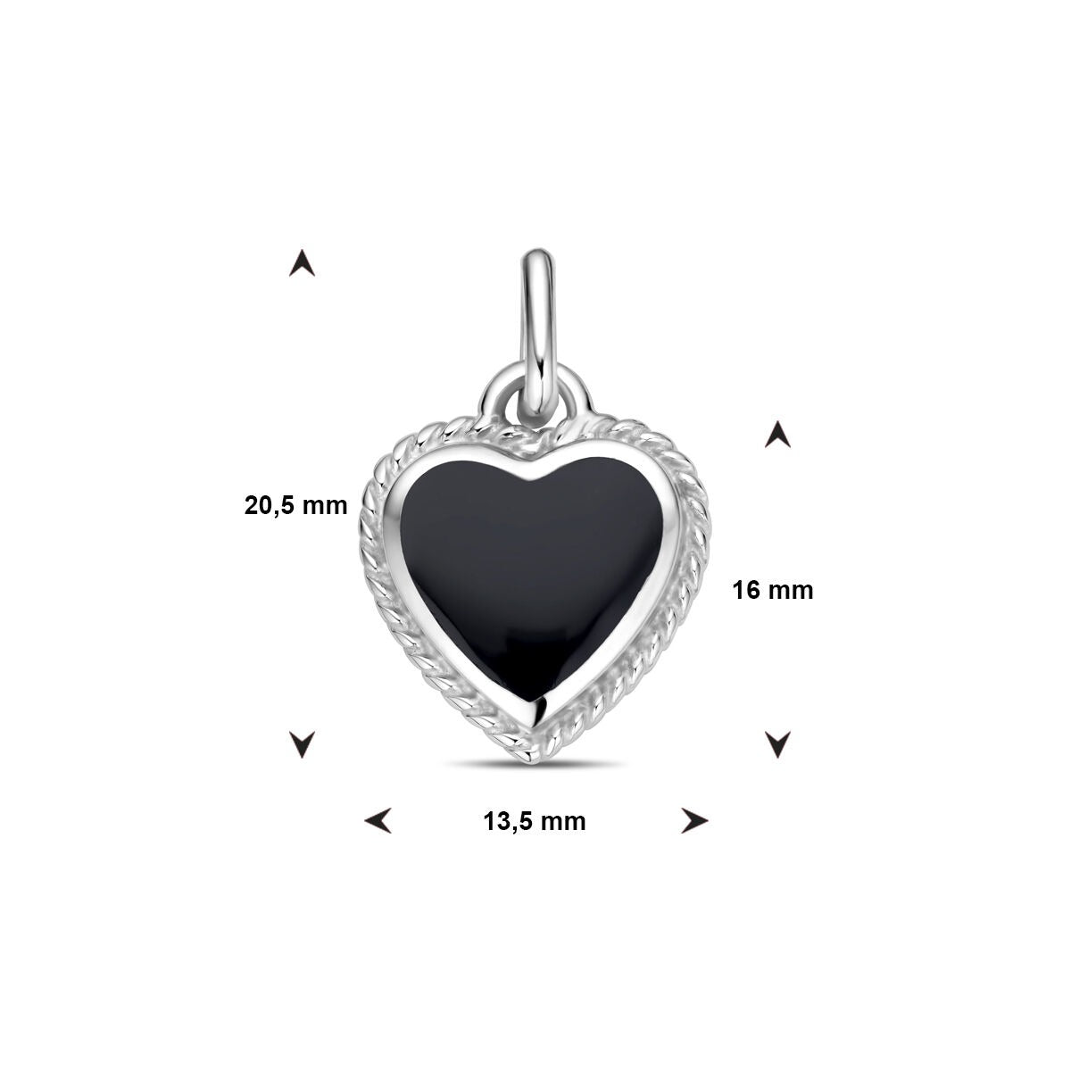Colgante de plata rodiada con ónix - forma de corazón 20.5mm